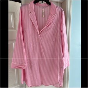 NEW Size Large. Victoria’s Secret, pink & white long sleeve night sleep shirt.
